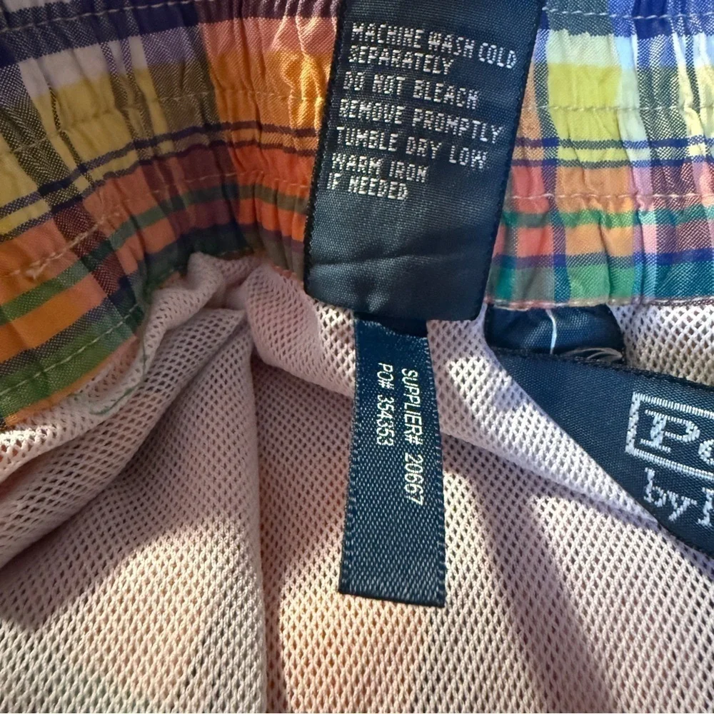 Polo Ralph Lauren Madras Plaid Orange Multicolor Swim Trunks Shorts XL Preppy
